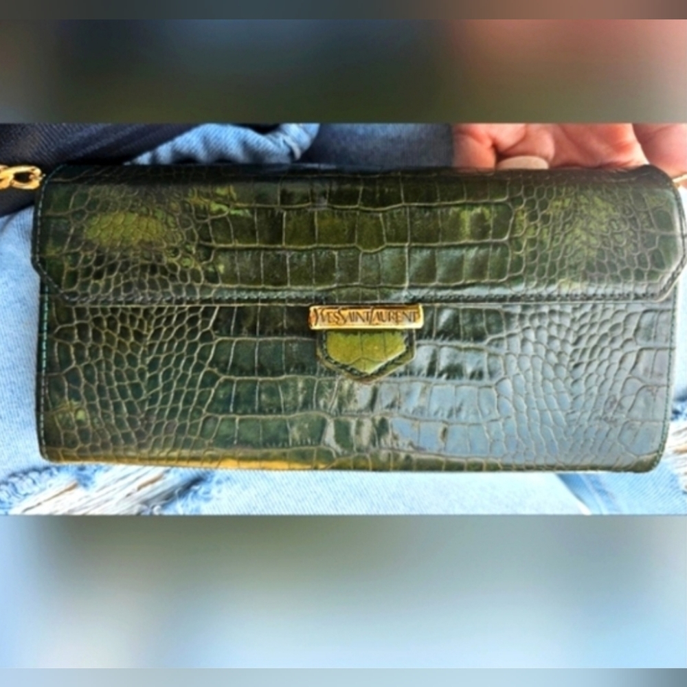 YSL Vintage Kisslock Crocodile Wallet